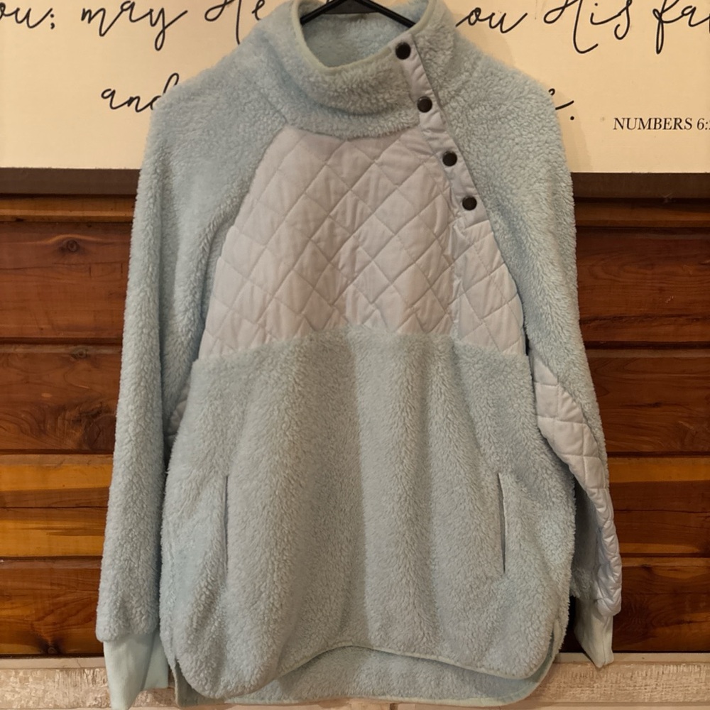 Anna Sky Blue Quilted Cowl Neck Sweater